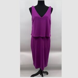 Lauren Ralph Lauren Dress Women Medium Pink Purple Sleeveless Stretch V Neck